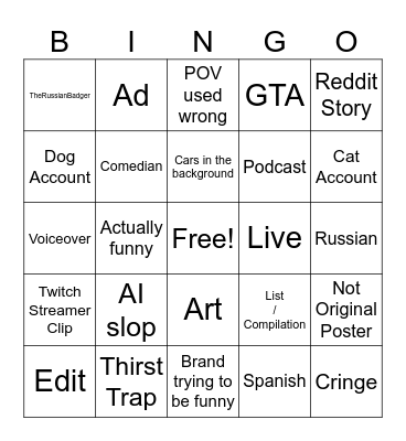 TikTok Bingo Card