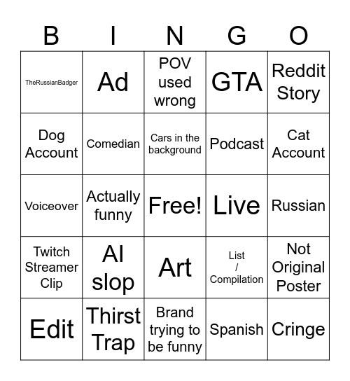 TikTok Bingo Card