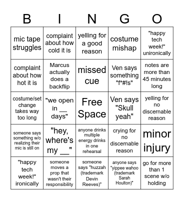 Tech Week Bingo Card