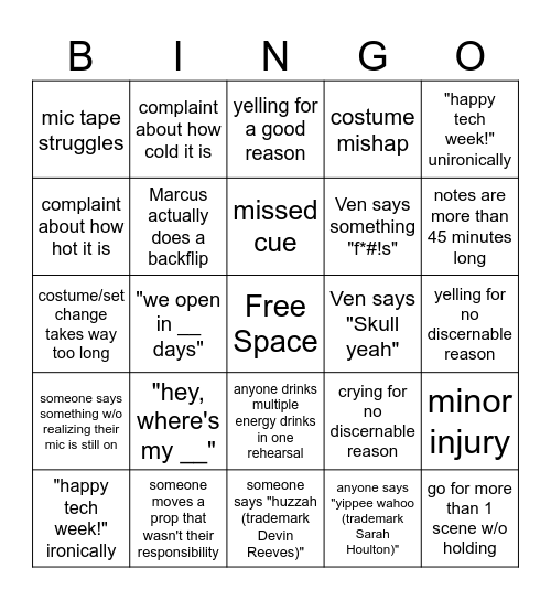 Tech Week Bingo Card