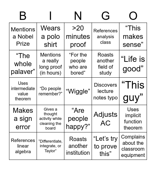 Untitled Bingo Card