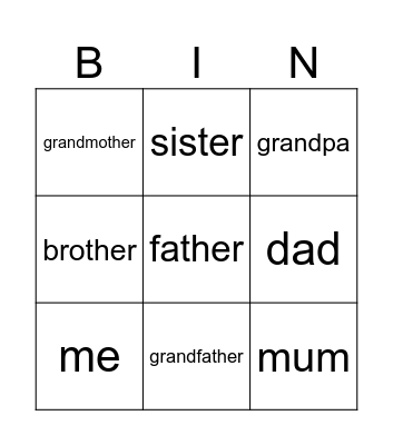 friendly family Bingo Card