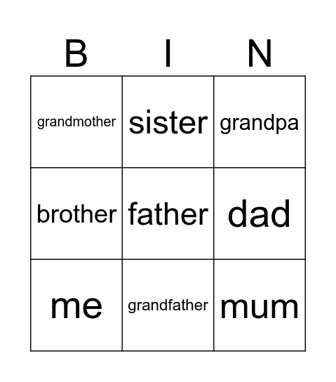 friendly family Bingo Card