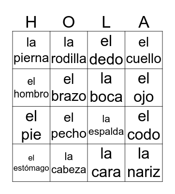 El Cuerpo Bingo Card