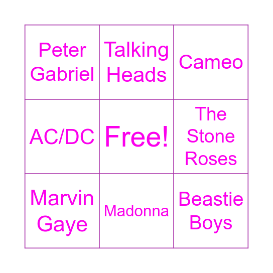80's Bingo Card