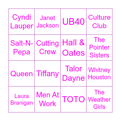 80's Bingo Card