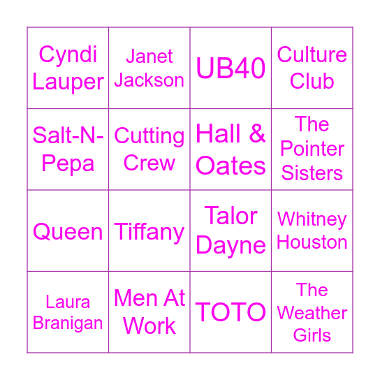 80's Bingo Card