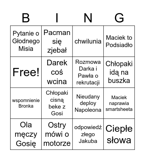 Biurowe Bingo Card