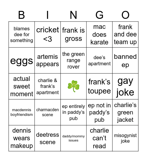 the gang plays bingo Card