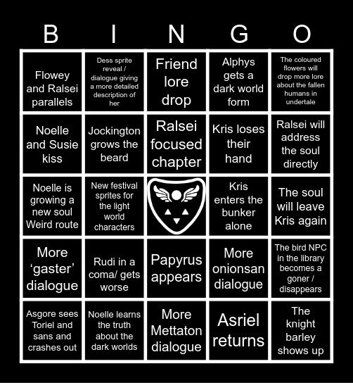 Deltarune Chapter 5 Bingo Card