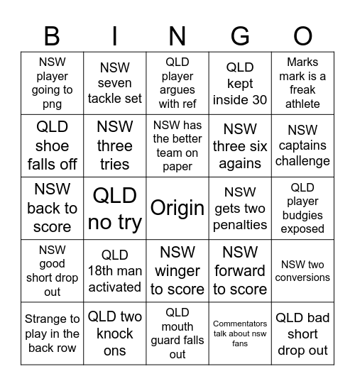 Origin Bingo Card