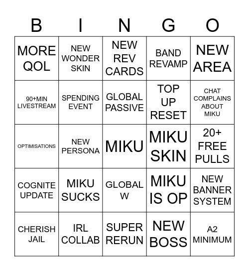 MIKU Bingo Card