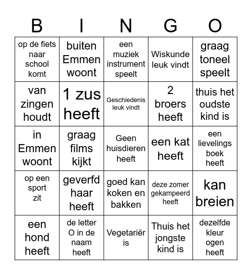 Vind iemand die: Bingo Card