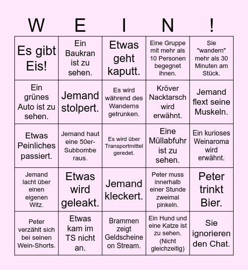 Weinwanderung Bingo Card