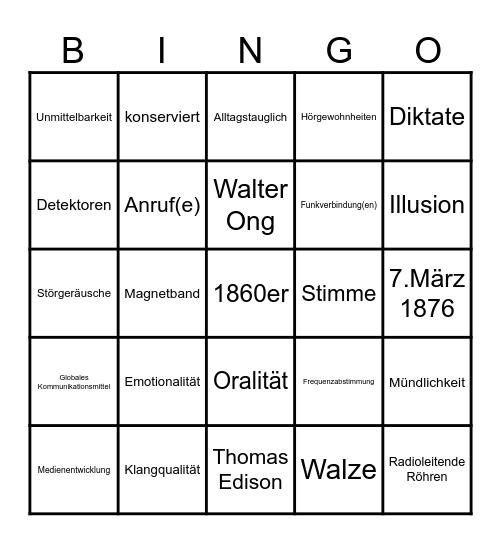 Mediengeschichte Bingo Card