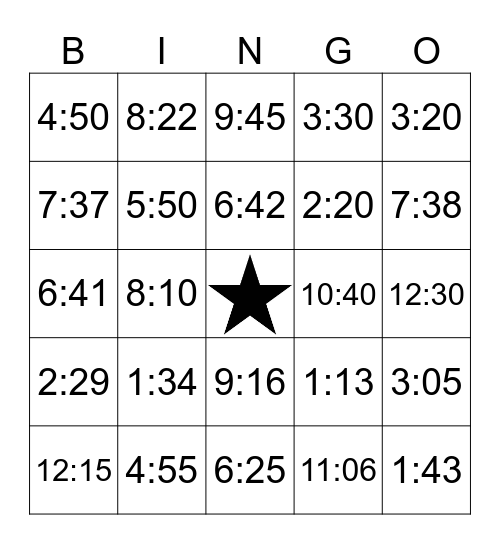 Telling Time Bingo! Bingo Card