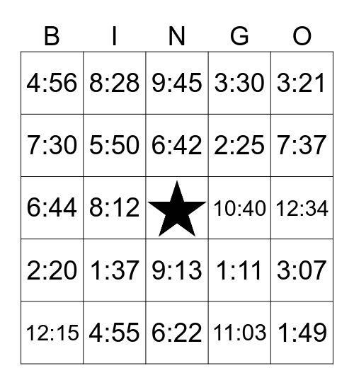 Telling Time Bingo! Bingo Card
