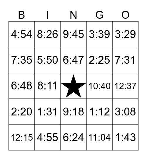 Telling Time Bingo! Bingo Card