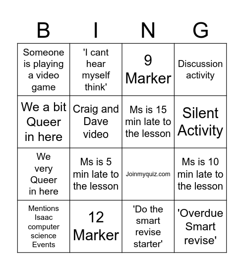 Computer Science Bingo Card