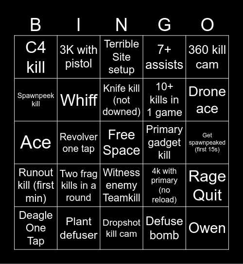 R6 Bingo Card