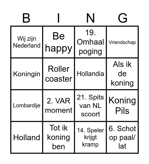 Koningsdag Bingo Card