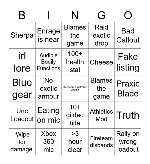 LFG Bingo Card