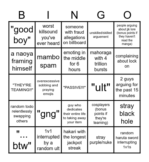 JJS BINGO Card