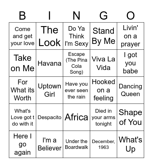 Yesterday to Today #2 Bingo Card