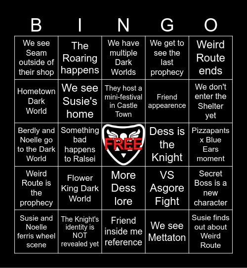 Deltarune Chapter 5 Bingo Card