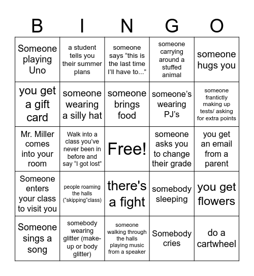 Last Day of School! Bingo Card