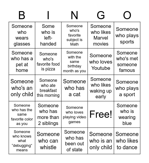 Human Bingo Card