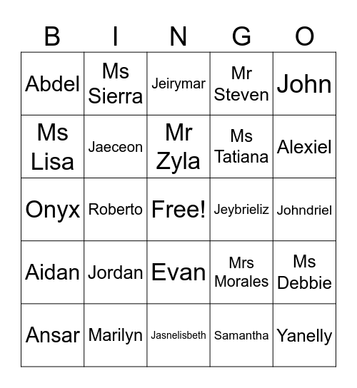 HR 27 Bingo Card