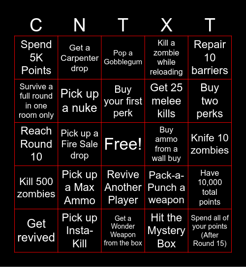 ZOMBIES BINGO Card