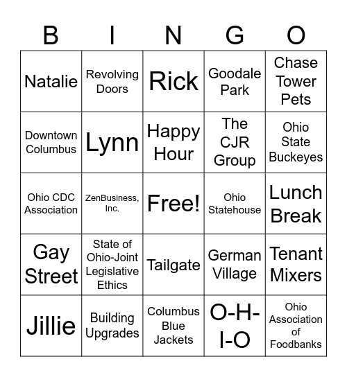 Chase Tower Bingo Card