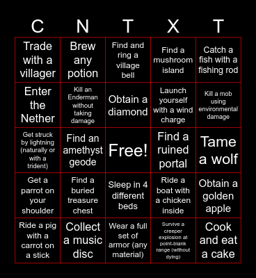 MINECRAFT BINGO Card