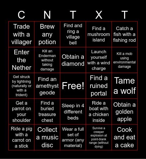 MINECRAFT BINGO Card