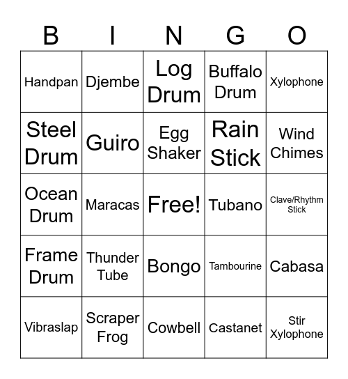 Instrument BINGO Card