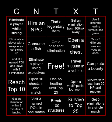 FORTNITE BINGO Card