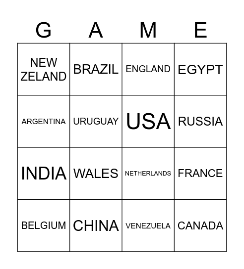 World tournament - Bingo Card
