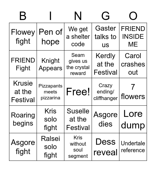 Deltarune bingo Card
