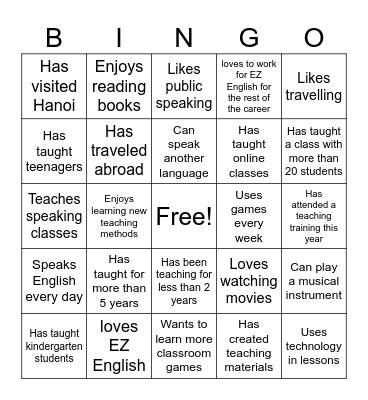 Find someone who Bingo Card