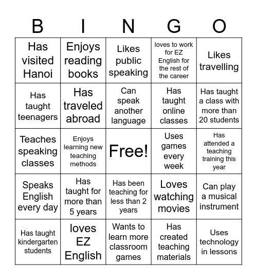 Find someone who Bingo Card