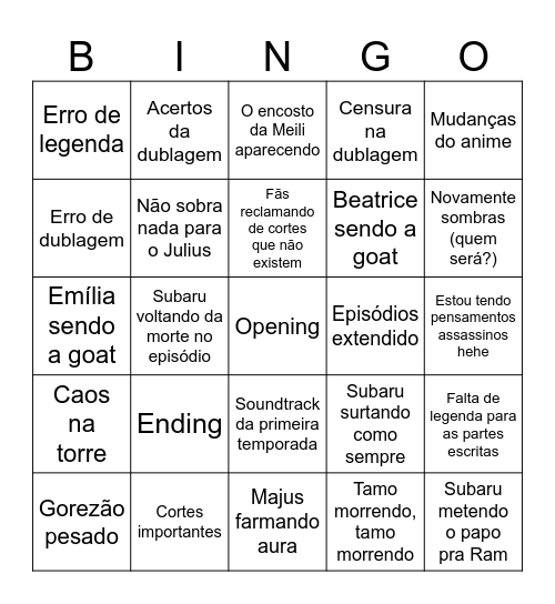 Até agosto galera Bingo Card
