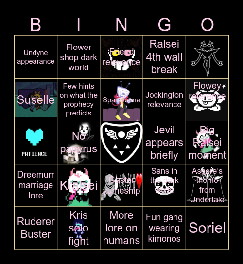 Deltarune Chapter 5 Bingo Card