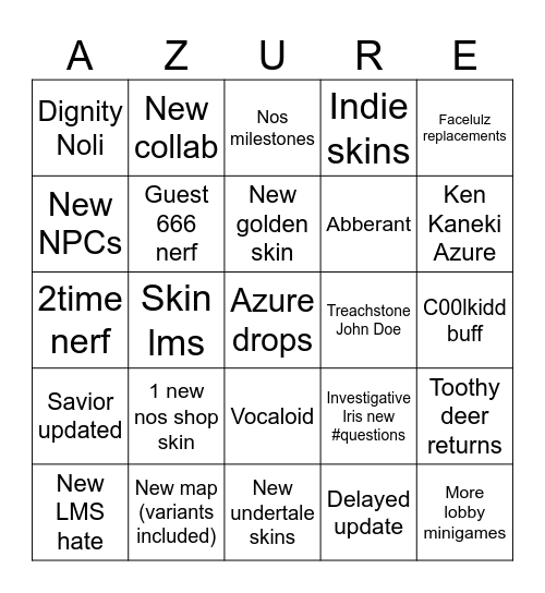 Forsaken Bingo Card