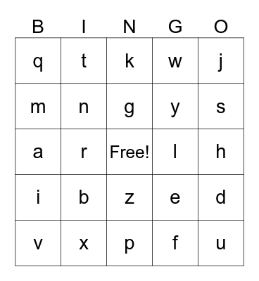 Letters Bingo Card