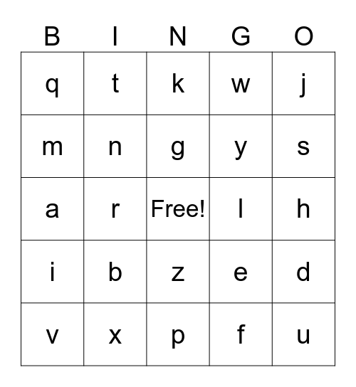 Letters Bingo Card