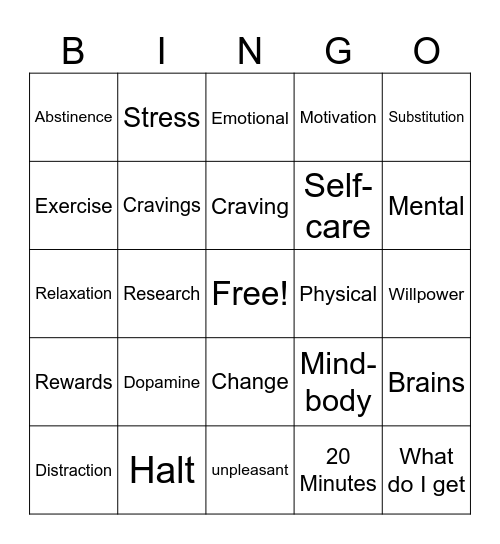 Habbits Bingo Card