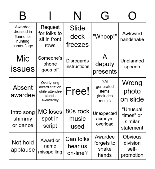 Award Bingo Card