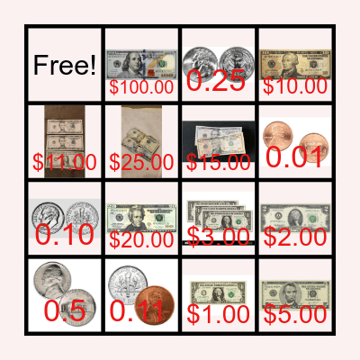 Money Bingo Card